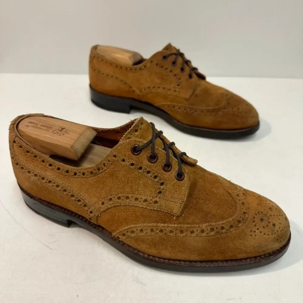 RESOLED Tricker's Bourton Snuff Suede Wingtip Bench Made in England US 9.5 E